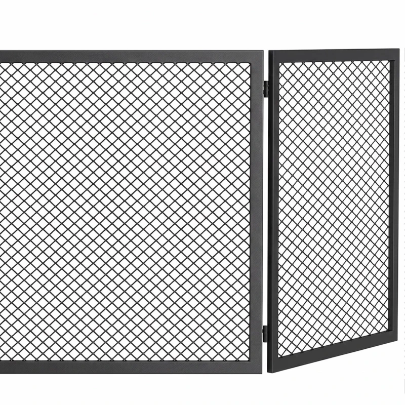 HOMCOM Haardscherm, opvouwbaar metalen vonkenscherm voor woonkamer en slaapkamer, 141 x 50 cm, zwart