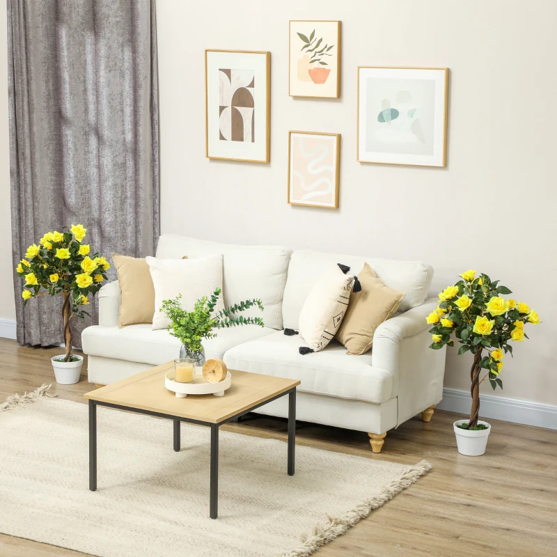 Outsunny Set of 2 Artificial Plants White Rose Floral in Pot, Fake Plants for Home Indoor Decor, 90cm, Yellow