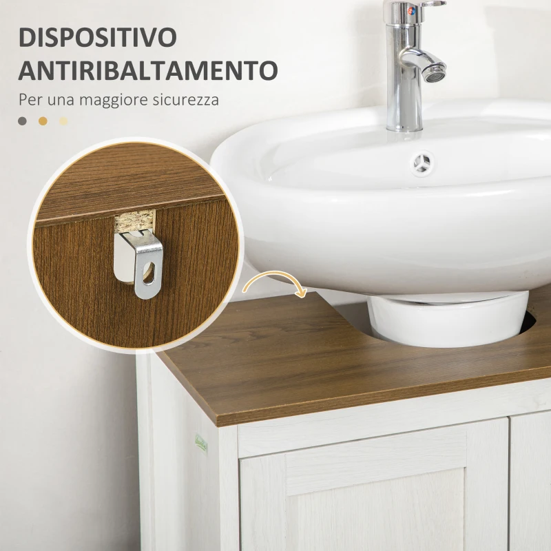 kleankin Mobile Sotto Lavabo Bagno in Legno con Ripiano Interno Regolabile, 60x30x60 cm, Bianco e color Noce
