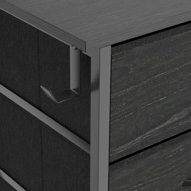 HOMCOM Chest of Drawers, Dresser with 8 Fabric Drawers, Tall Storage Unit with 4 Pockets and 2 Hooks Steel Frame, Black