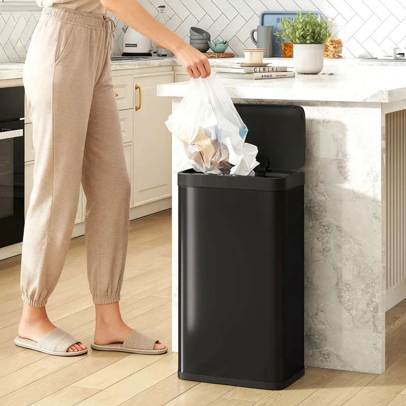 HOMCOM Cubo de Basura Cocina Automático 45 L con Sensor Infrarrojo Cierre Suave y Cubo Interior Extraíble Antihuellas Negro
