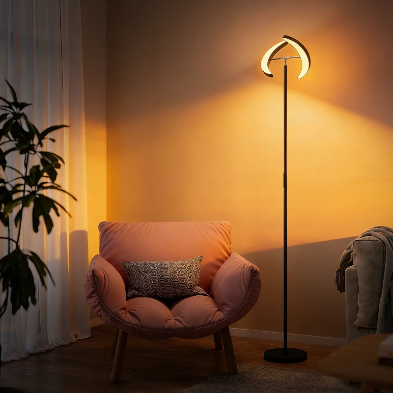 HOMCOM Lampă de Podea Reglabilă cu Telecomandă și Două Capete Rotative 350°, Reglare Temperatură Culoare 2700K-6000K, pentru Living și Dormitor, Negru