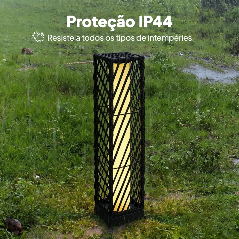 Outsunny Candeeiro de Jardim em Vime Candeeiro Solar Exterior com Luzes LED Automáticas Impermeável IP44 16x16x68 cm Preto