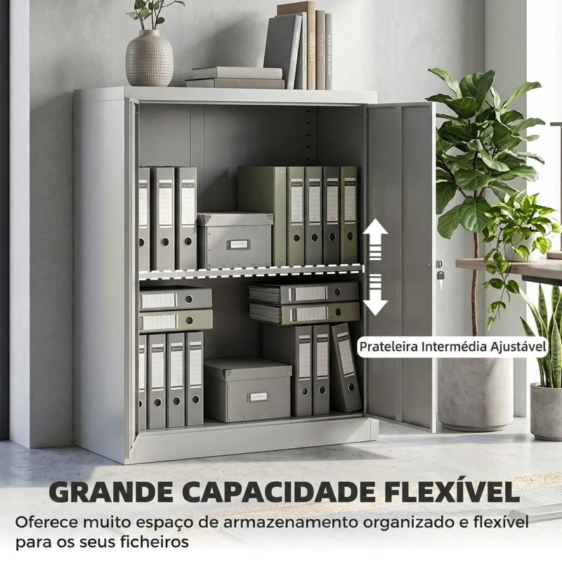 Vinsetto Armário de Escritório Metálico com 2 Portas Fechadura Prateleira Ajustável Armário Metálico 80x40x92,5 cm Cinza