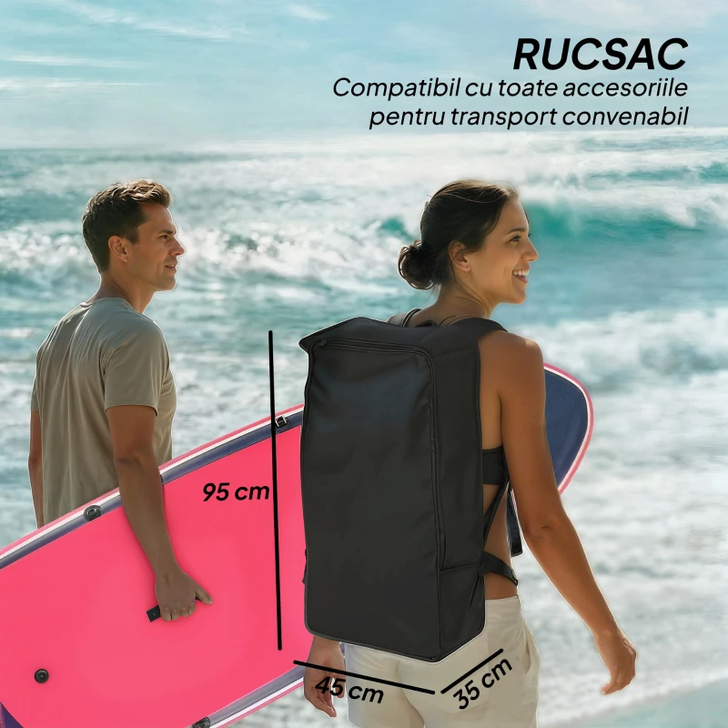 Outsunny SUP gonflabil cu scaun, vâslă și accesorii, din plastic și EVA, 335x82x15 cm, albastru și roz