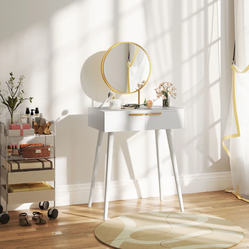 HOMCOM Elegant Dressing Table, with Round Mirror, 60 x 40 x 123 cm - White