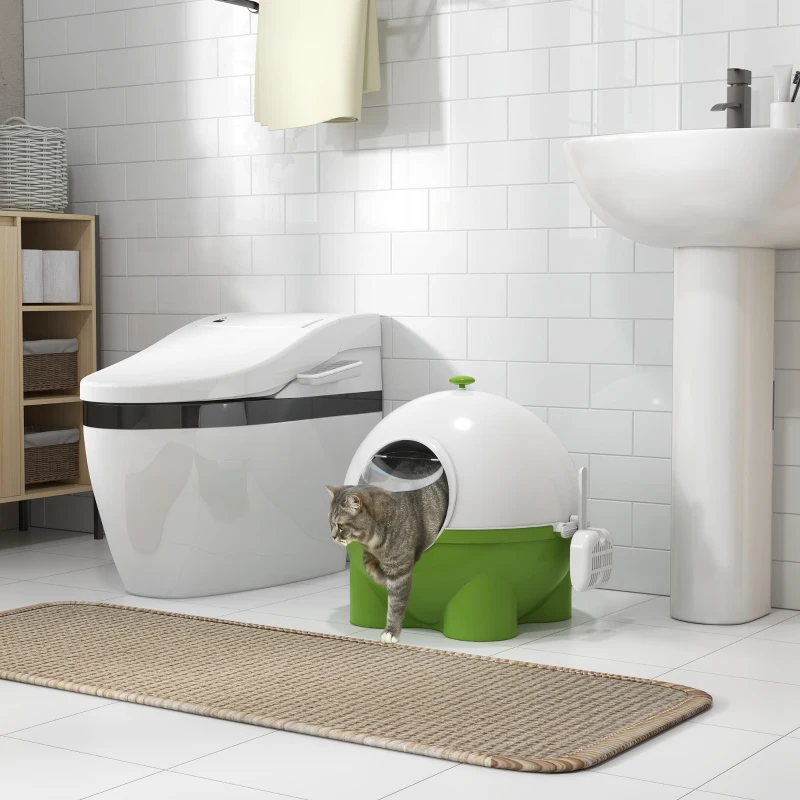 PawHut Large Cat Litter Box, with Scoop, Front Entrance, 53 x 51 x 48cm -Green