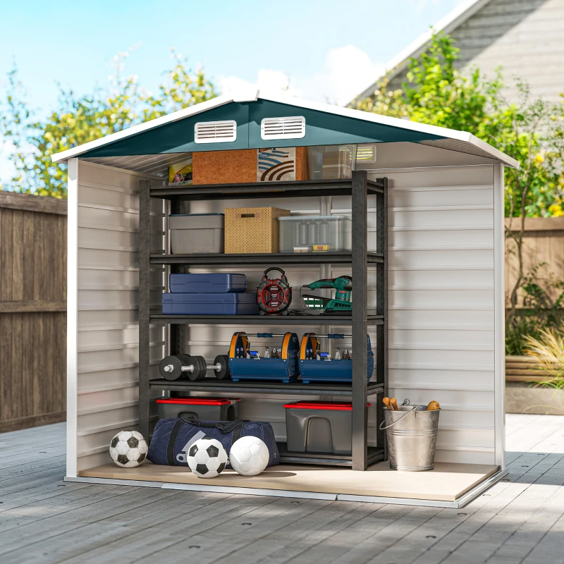 Outsunny Casetta da Giardino in Metallo con Porte Scorrevoli e Lucchetto con Chiavi, 2.1x1.2x1.9m, Verde