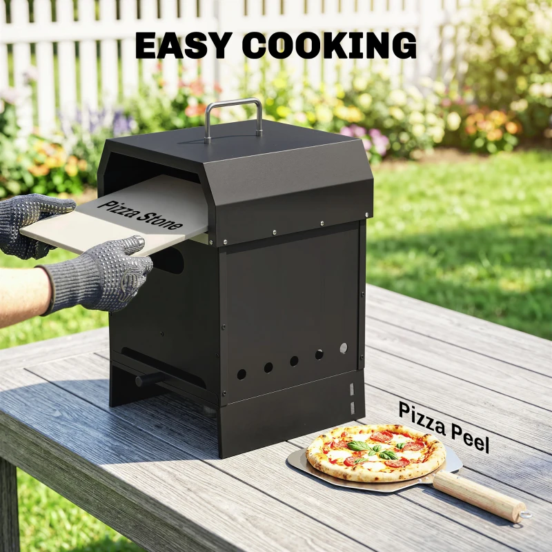 Outsunny 3 in 1 Outdoor Pizza Oven, Portable Wood Fired Pizza Maker with Handles, Stone and Peel