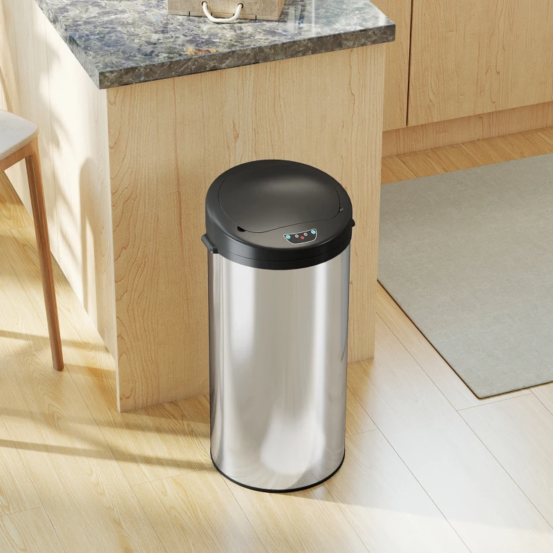 HOMCOM Poubelle de cuisine automatique 30 L en acier inoxydable, couvercle à fermeture en douceur, 32 x 30 x 68 cm, argent