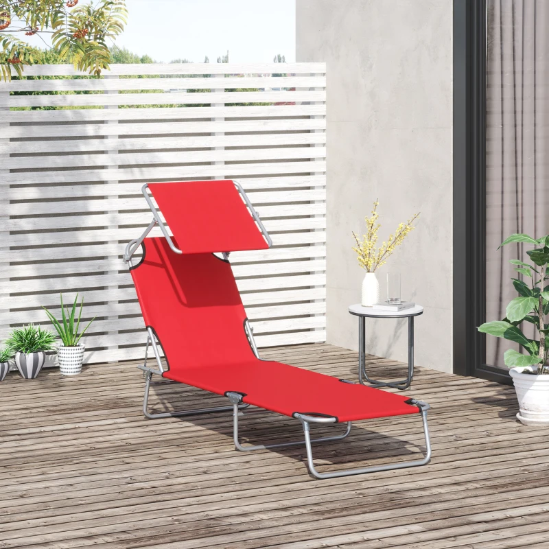 Outsunny Espreguiçadeira de Jardim Dobrável com Toldo Removível e Ajustável  e Encosto Ajustável 187x58x36 cm Vermelho