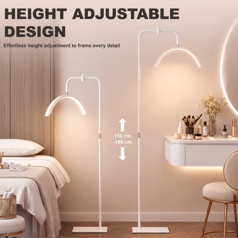 HOMCOM Half Moon Lash Light, 350° Rotatable Head, 7 Colours, Dimmable Beauty Floor Lamp, White