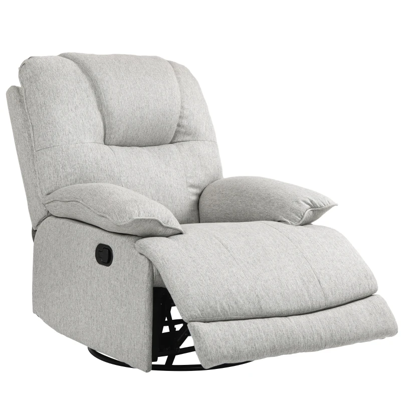 HOMCOM Fauteuil de relaxation en tissu aspect lin inclinable manuellement 145° avec repose-pied ajustable gris clair