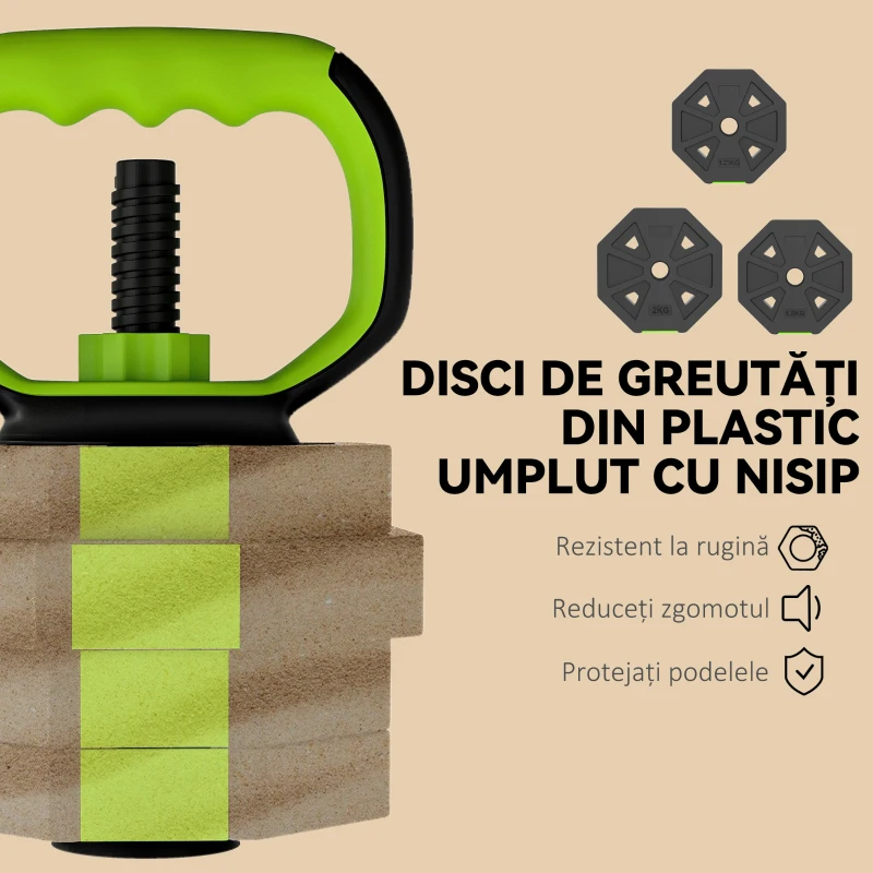 SPORTNOW Set Greutăți Sală 6-în-1, Multifuncțional, 20 kg, Plastic și Nisip, 125x18x18 cm, Verde