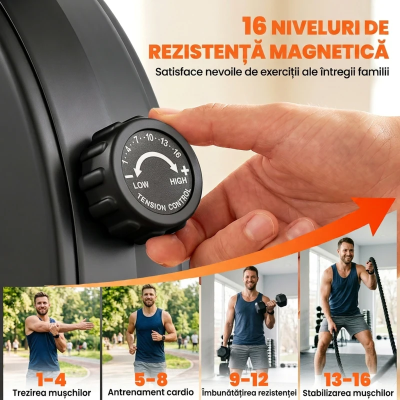 SPORTNOW Aparat de Vâslit Magnetic Pliabil, 16 Niveluri de Rezistență, Negru
