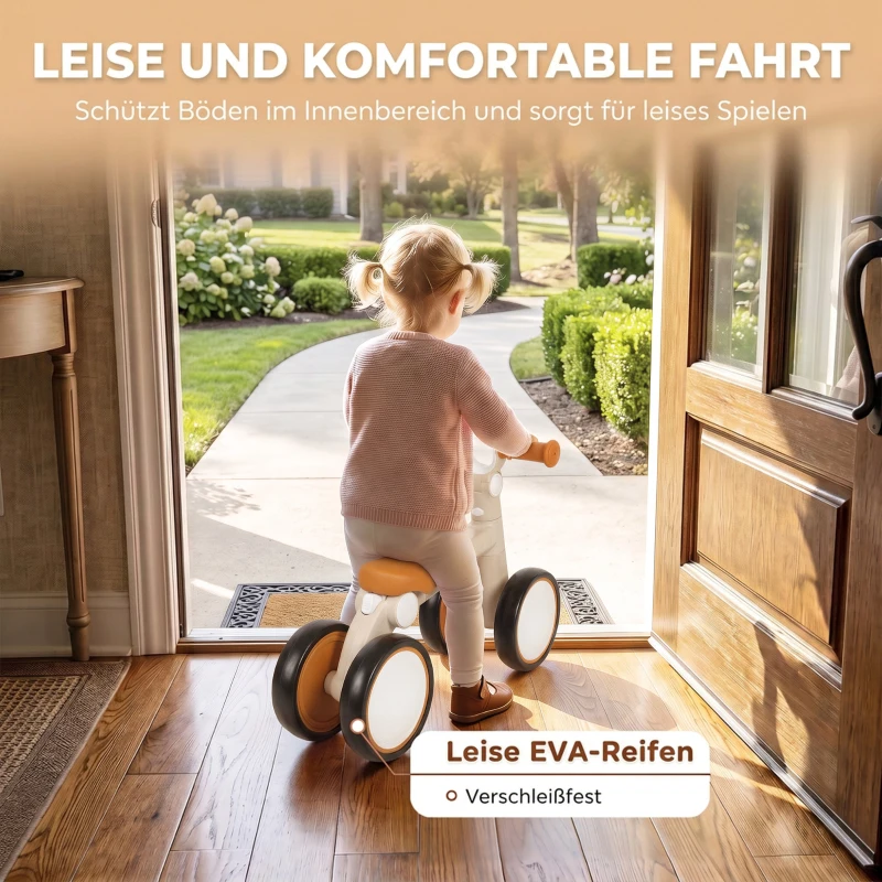 AIYAPLAY Kinderloopfiets inklapbaar en licht met EVA-wielen, verstelbare zitting, aluminium frame, 1-3 jaar, crèmewit
