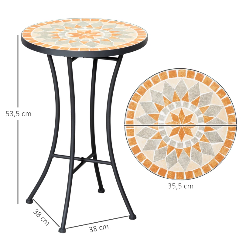 Outsunny Tavolino Rotondo per Esterni con Piano in Ceramica a Mosaico, in Metallo, Ø35.5x53.5 cm, Multicolore