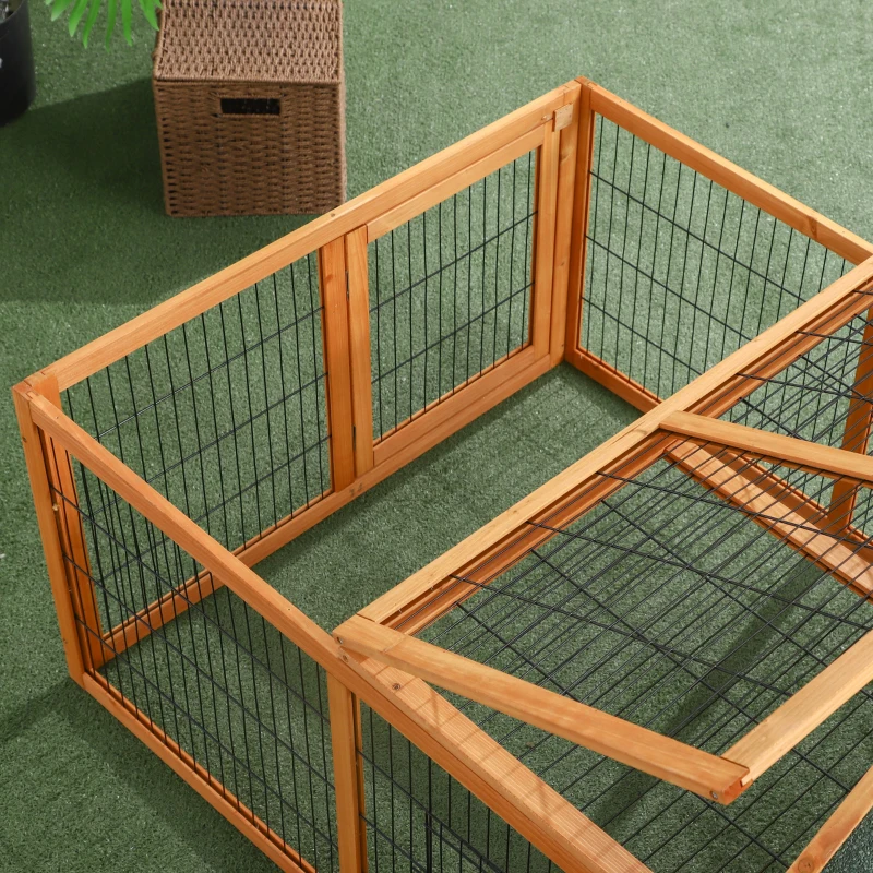 PawHut Wooden Rabbit Hutch with Slide-out Tray Guinea Pig Hutch with Openable Lockable Door, Golden Red