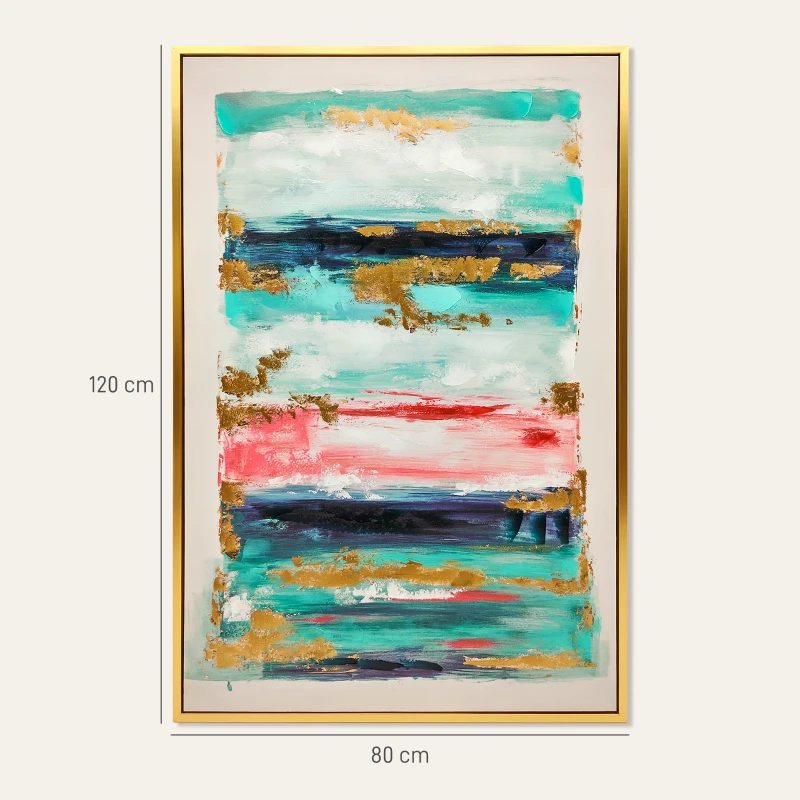 HOMCOM Quadro em Tela Abstrato Pintado à Mão 120x80 cm Quadro para Decoração de Salão Moderno com Moldura de Madeira Multicolor