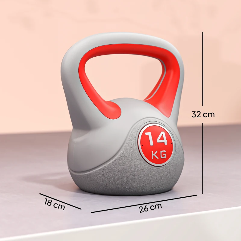 SPORTNOW Kettlebell 14 kg, haltère avec poignée ergonomique, haltère à boule, musculation, entraînement, 26 x 18 x 32 cm, rouge