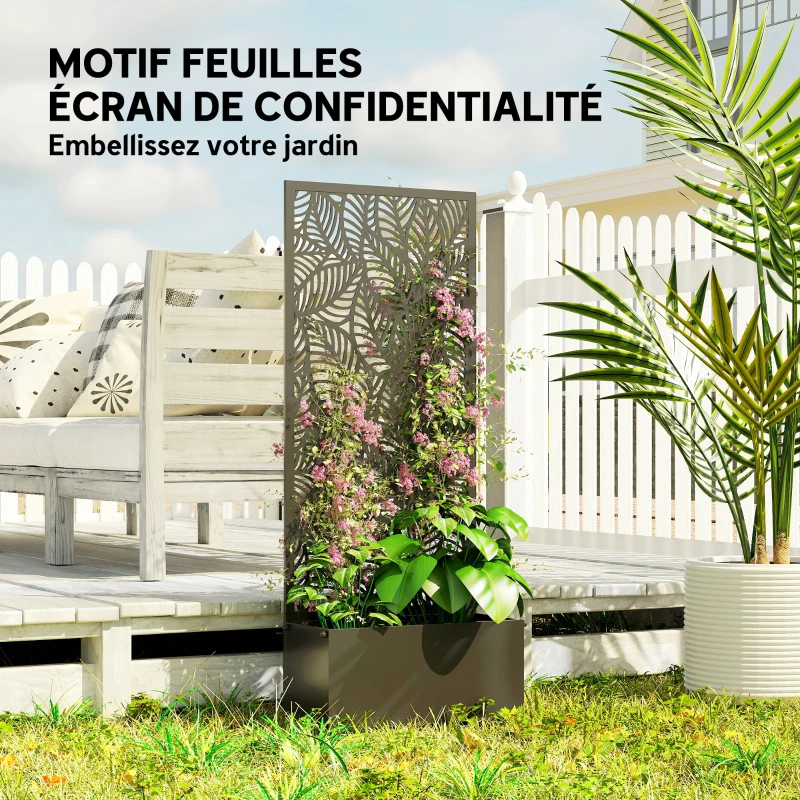 Outsunny Jardinière avec treillis, bac à fleurs, avec brise-vue, pour plantes grimpantes, métal, 45 x 21,5 x 110 cm, noir