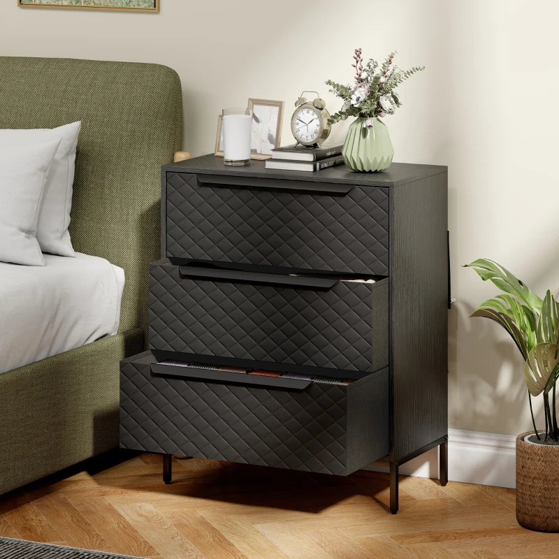 HOMCOM Chest of Drawers, Dresser with 3 Fabric Drawers and Aluminium Handles - Black