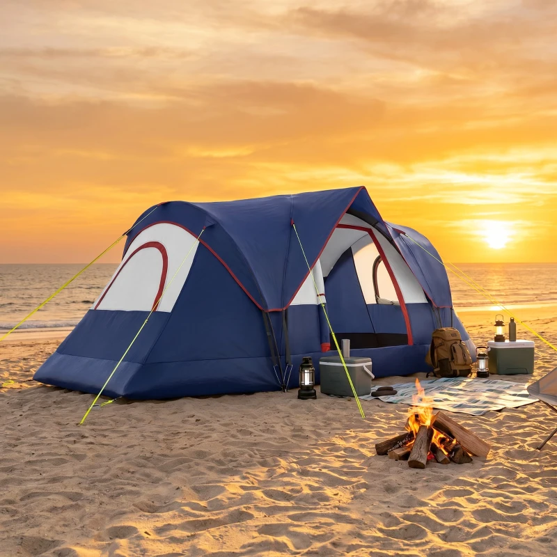 Outsunny 5 Man Camping Tent, Large Tunnel Tent, Water Resistant Hiking Shelter with Groundsheet and Carry Bag, Navy Blue