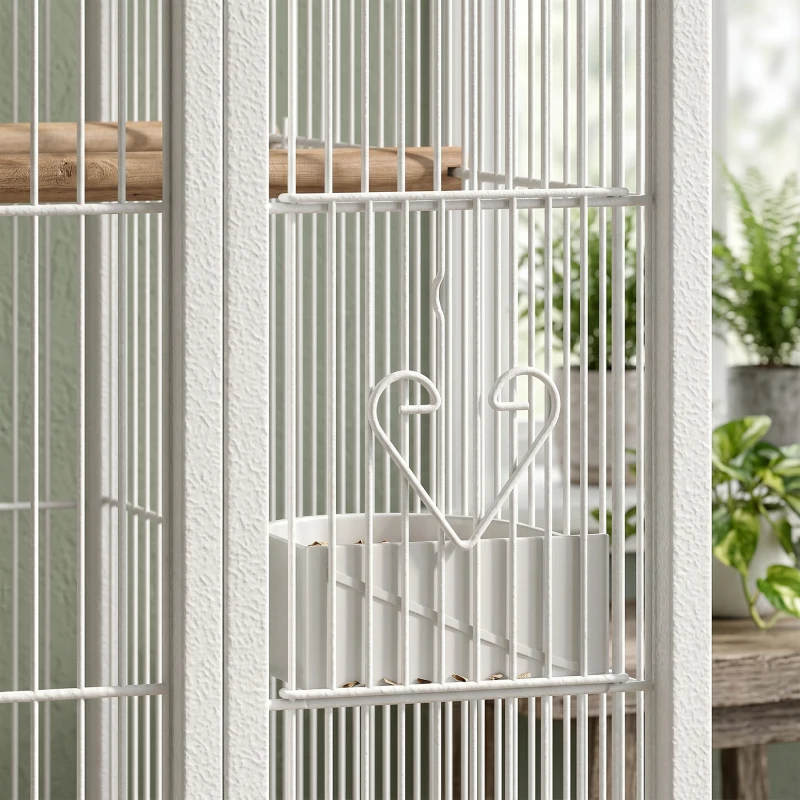PawHut Bird Cage Detachable with Rolling Stand Parrot Cage with Storage Shelf White