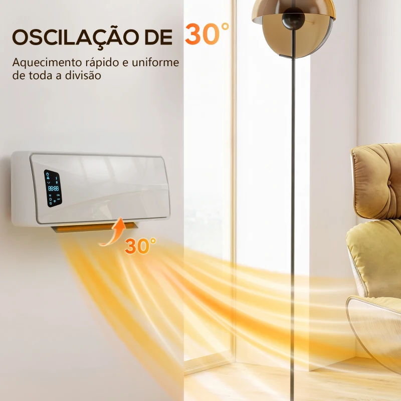 HOMCOM Aquecedor Elétrico de Baixo Consumo de Parede 2000W com 3 Modos Ecrã LED Termostato Temporizador e Oscilação 54x18,7x14,5 cm Branco