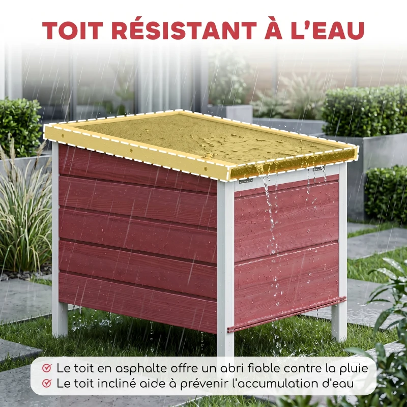 PawHut Clapier à lapin cage à lapin avec rampes/porte, toit ouvrant et étanche - en bois de sapin 51 x 42 x 43 cm rouge blanc