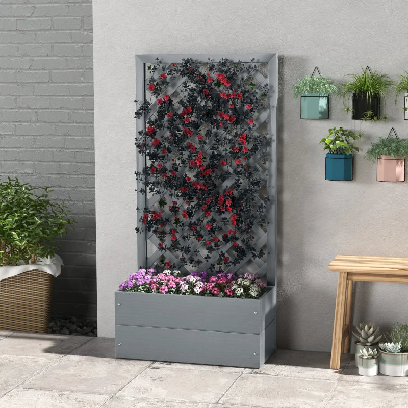 Outsunny Fioriera con Grigliato Posteriore e Fessura di Drenaggio, in Legno Composito, 65x33.5x135 cm, Grigia