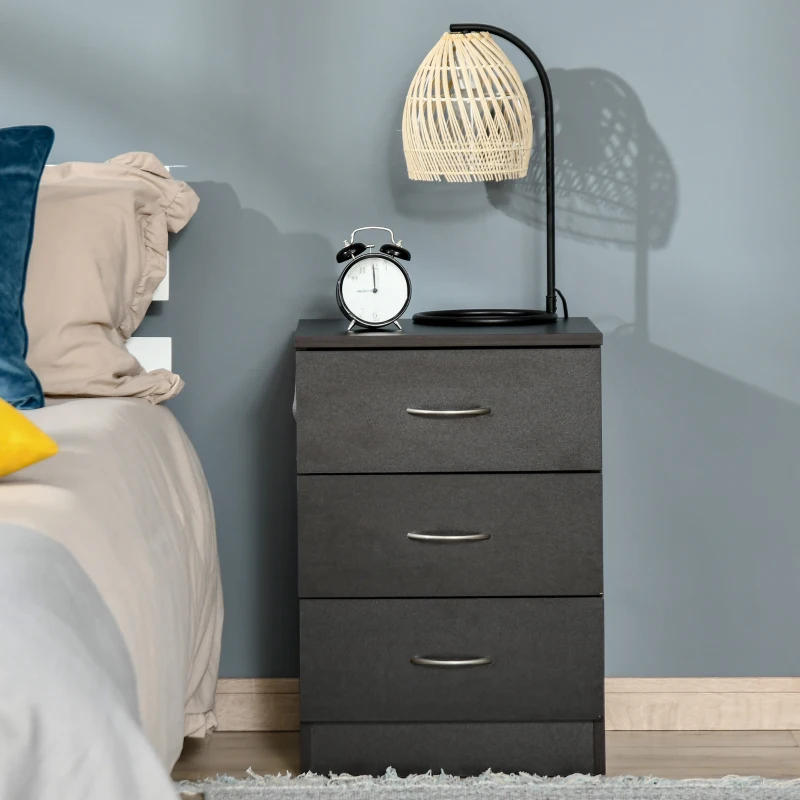 HOMCOM Three-Drawer Simple Bedside Table - Black