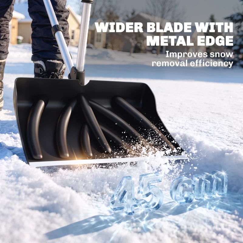 Outsunny Heavy-Duty Snow Shovel with Assist Handle, Portable Snow Pusher with 45cm Wide Blade, Detachable Aluminium Handle