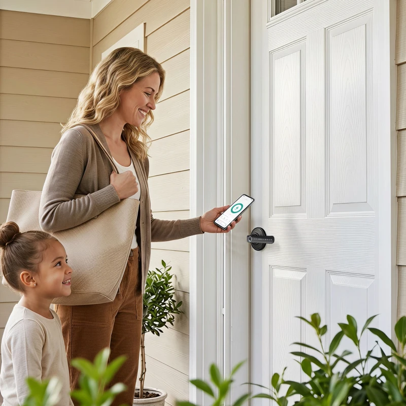HOMCOM Cerradura de Puerta Inteligente, 5 Accesos por Huella, Código, Tarjeta NFC, Aplicación Tuya/Smart Life y Llave, Negro