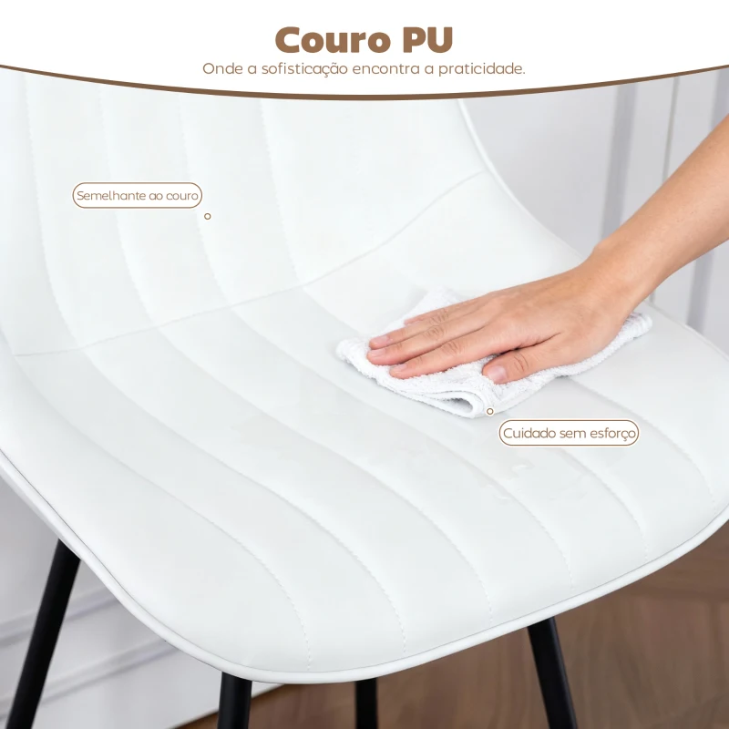 HOMCOM Conjunto de 2 Bancos de Bar Giratórios com Encosto Curvado e Apoio para os Pés Estofados em PU 47x54,5x97,5 cm Branco