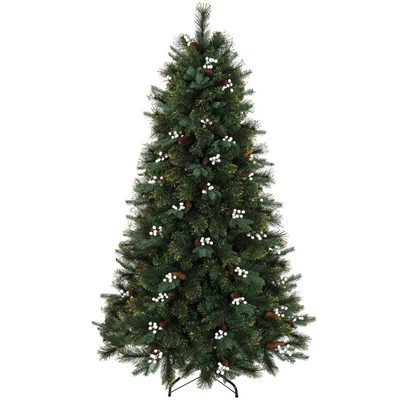 HOMCOM 6ft Artificial Christmas Tree, Fir Hinged Xmas Tree with 716 Branch Tips, Foldable Metal Stand, Easy Assembly, Green