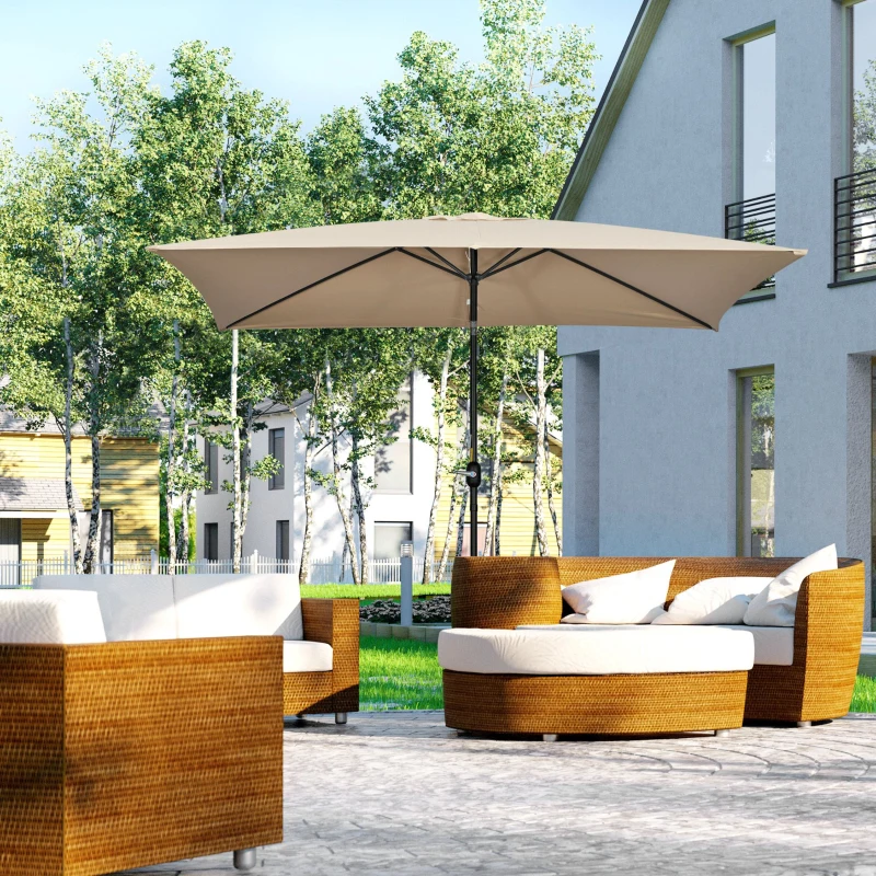Outsunny Ombrellone Rettangolare 2x3 m Pieghevole e Regolabile con Manovella, in Alluminio e Poliestere, Cachi