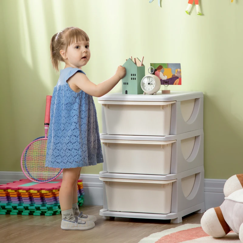 HOMCOM Three-Tier Kids Storage Boxes, with Three Drawers - White