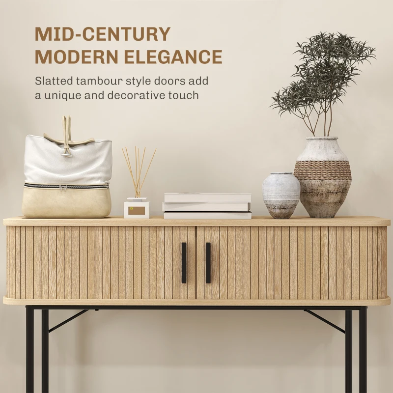 HOMCOM Console Table 2-Compartment Storage Hallway Table Steel Frame for Entryway Living Room 100 cm Oak Tone Black