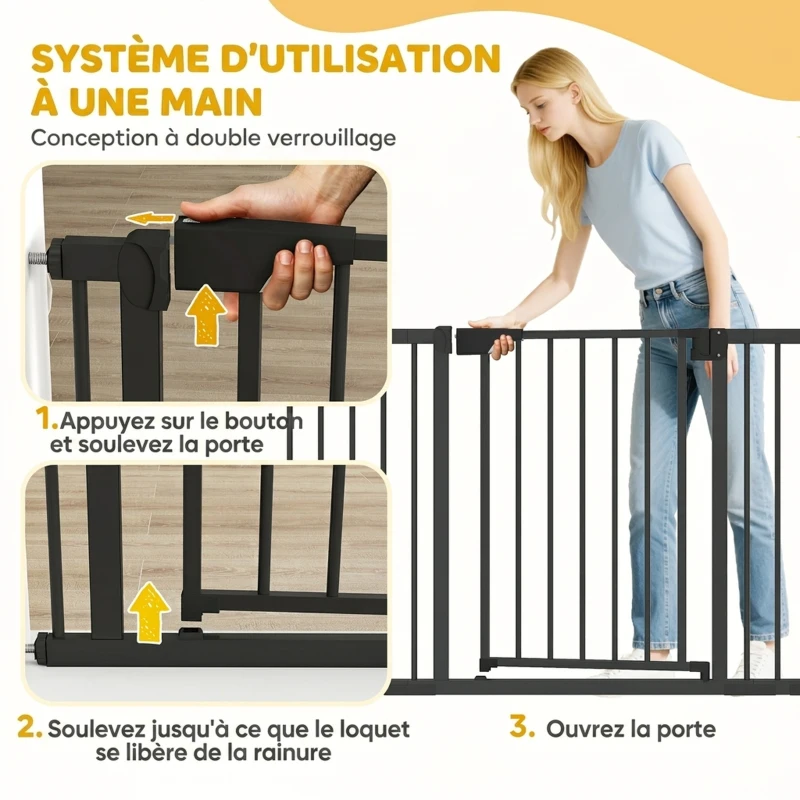 PawHut Barrière de sécurité pour chiens et bébés 76 à 130 cm avec extension fixation par pression sans perçage blanc