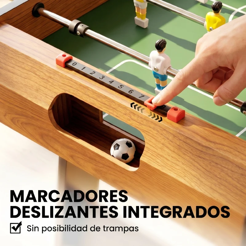HOMCOM Futbolín con 22 Jugadores Juego de Mesa de Fútbol para Niños y Adultos con 2 Marcadores 98x42x62,5 cm Natural y Negro