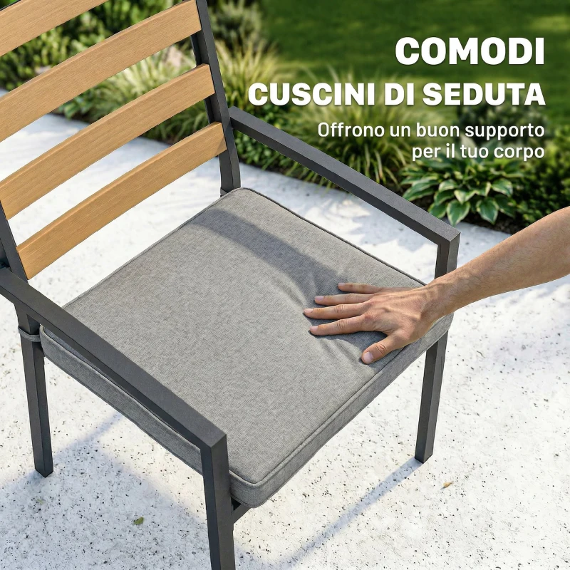 Outsunny Set da Pranzo da Giardino 7 Pezzi, Tavolo e Sedie per 6 Persone, Nero