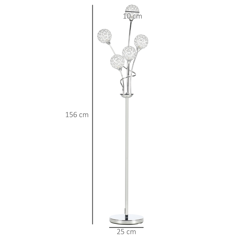 HOMCOM Floor Lamps for Living Room Bedroom with 5 Light, Modern Upright Standing Lamp, 34x25x156cm, Silver