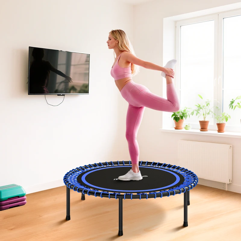 SPORTNOW Trampolim de Fitness Adultos Ø114 cm com Estrutura de Aço Reforçada para Treino de Pernas Corpo Azul e Preto