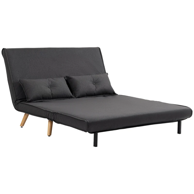 HOMCOM Two-Seater Linen-Look Sofa Bed - Charcoal Grey