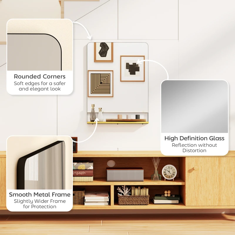 HOMCOM Wall Mirror with Wood Shelf - Black