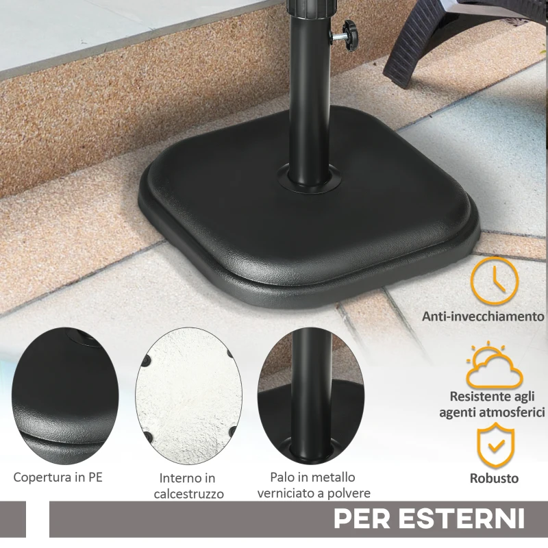 Outsunny Base per Ombrellone da Giardino in Plastica e Cemento da 11kg, 36x36x31cm, Nero