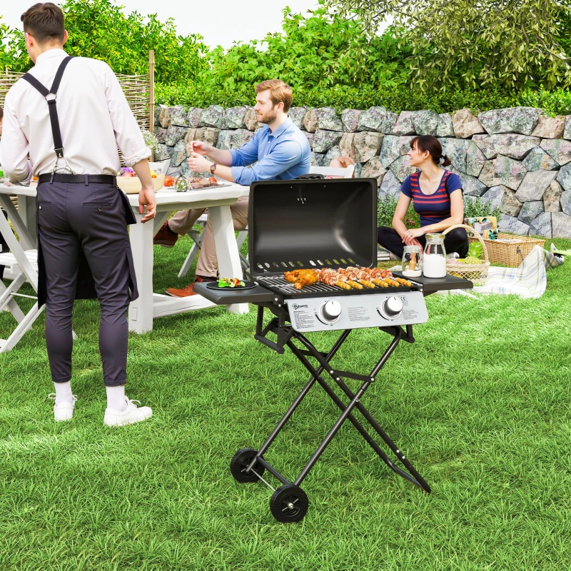 Outsunny Two-Burner Portable Suitcase BBQ - Black