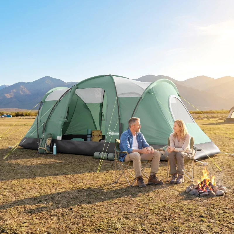 Outsunny Tente de camping familiale 5-6 pers. - tente tunelle ventilée - grande porte + 2 fenêtres vert
