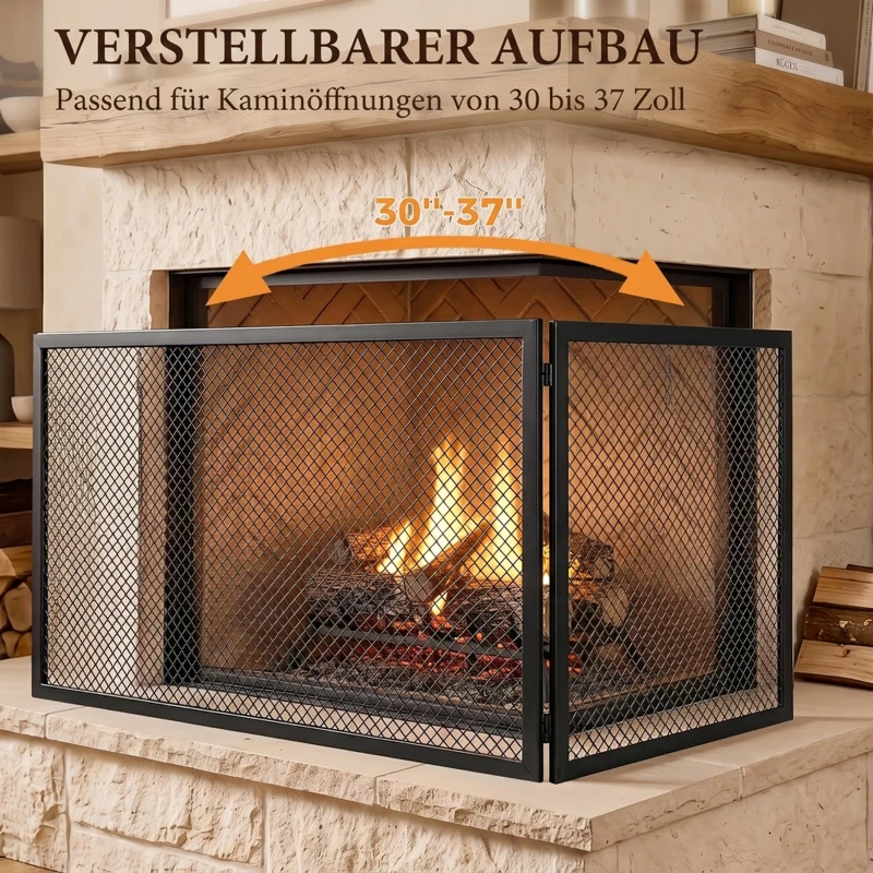 HOMCOM Haardscherm, opvouwbaar metalen vonkenscherm voor woonkamer en slaapkamer, 141 x 50 cm, zwart